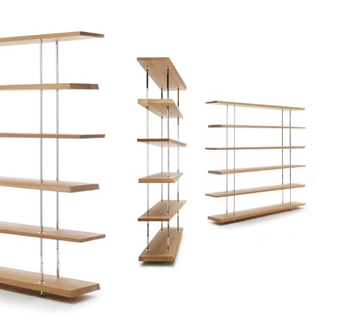 Ubiqua, Modern library in metal with shelves in solid oak