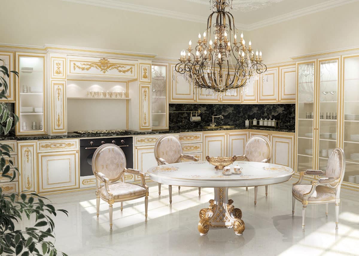White and gold kitchen - KT262 by Fratelli Bazzi Mobili dâ€™Arte Snc
