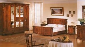 Picture of 96 NOCE / 5 doors wardrobe (3 doors central mirror), decorated wooden wardrobe