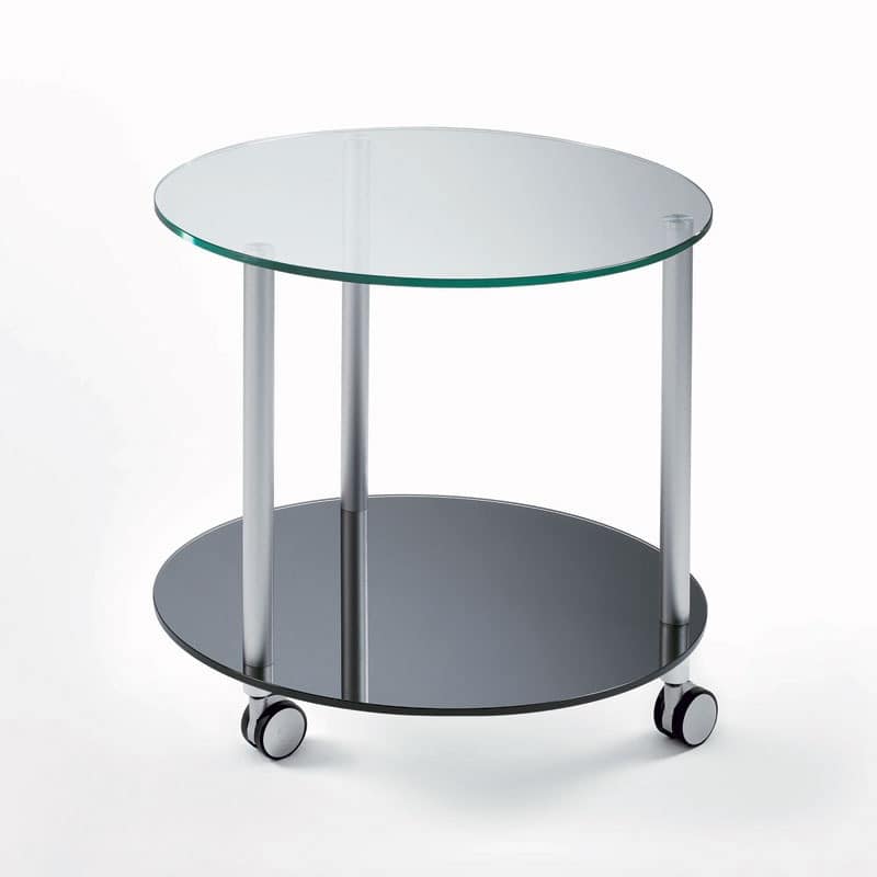Small Round Table With Wheels, Tempered Glass Shelves Idfdesign
