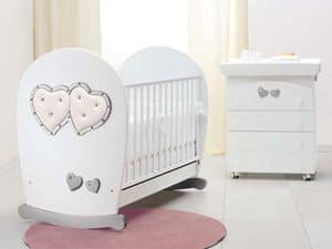 Picture of Soft Mama white silver cot, crib with sliding edge