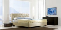 Glori, Bed with tufted headboard, covered in vegetable leather