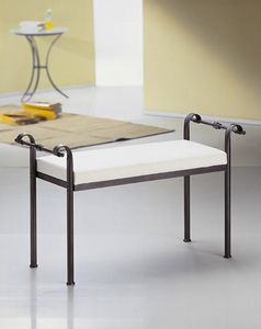 Nizza bench, Traditional bench in metal with upholstered seat