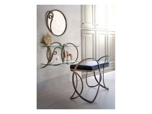 Azzurra bench, Metal bench with upholstered seat, for classic villas