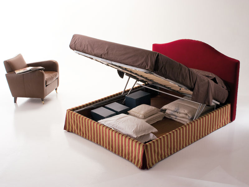 Regolo, Upholstered bed, with storage box, for bedroom
