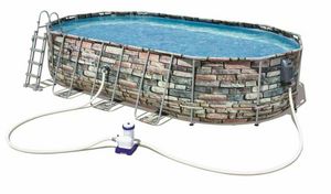 Bestway 56719 Power Steel Above Ground Swimming Pool Oval Set 610x366x122 cm - 56719, Pool with stone effect