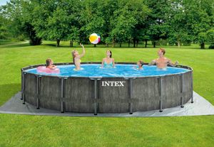 Intex 26744 Round Above Ground Pool Prism Frame Greywood 549x122 cm - 26744, Swimming pool with wood effect finish
