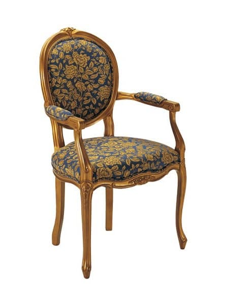 S06, Wooden chair, padded, floral pattern on the covering