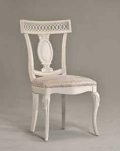 KAREN chair 8283S, Wooden chair with leather seat, carved backrest