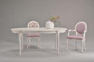 BRIANZOLO table 8498T, Oval table decorated, in beech, for classic kitchens