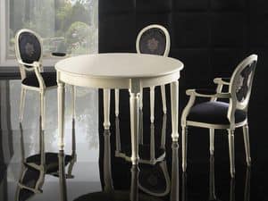 LUIGI XVI ROUND table 8023T, Luxury table, in beech, floral carvings on the legs