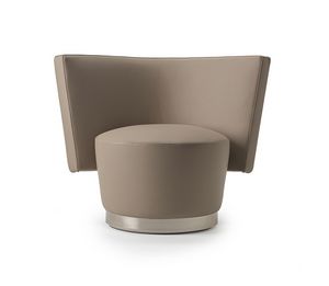 Angie, Swivel armchair with enveloping backrest, removable upholstery