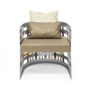 Interlace, Armchair with woven structure in iron and brass