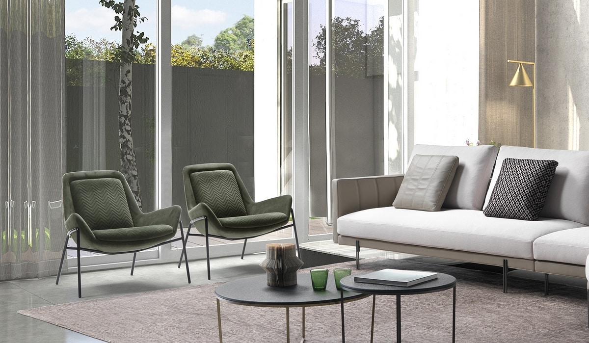 Mia, Lounge armchair with rounded shapes