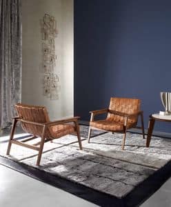 Rue, Lounge armchair with woven leather upholstery