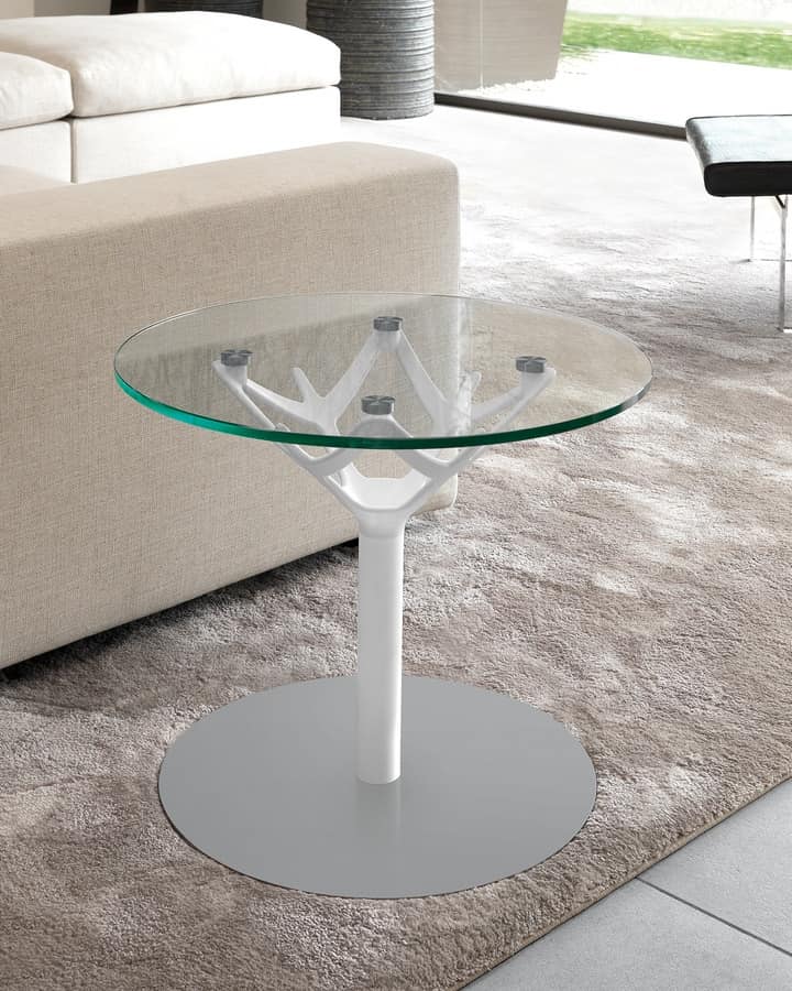 Cicerone, Small round table in chromed steel and glass