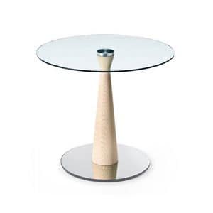 Composit 4, Round bar table with metal and wood base, glass top