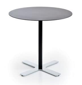 Incrocio H73 R, Round coffee table with metal frame and laminate top, for cafes