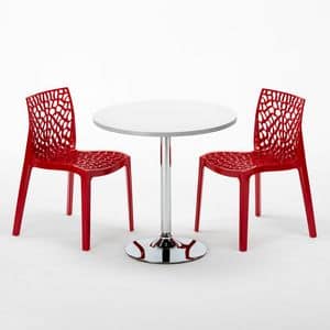 Set bar chairs and table - SET2SCOCKTAIL, Round side table with steel mirrored leg