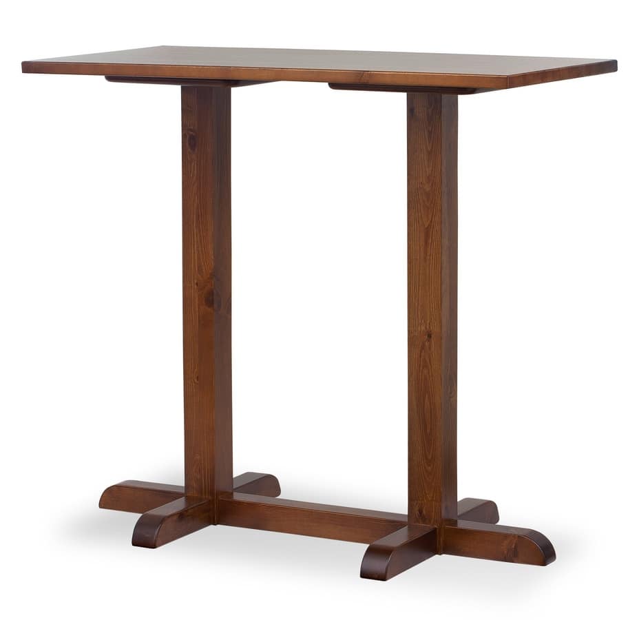 High Tower Bar Table 2, Bar table with two columns, entirely in pine