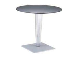 Layla, Table with round top and square base, for outdoor use