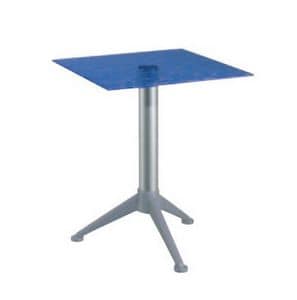 Table 60x60 cod. 20/BG3AV, Table with tempered glass bars, aluminum column