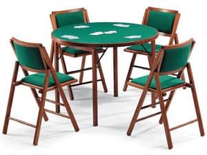 Gioco 111 table, 105IMB chair, Game table with green cloth, round top