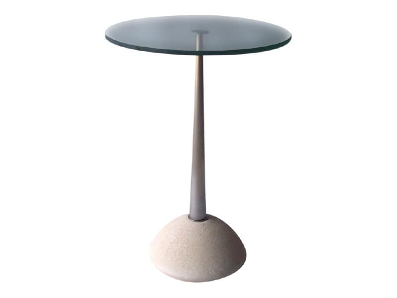 Memo, Round table made of stone and glass, for bars and pubs