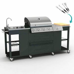 BEEFMASTER Gas grill made of stainless steel with 4+1 burners grill and sink - BB3554GEUN, Large barbeque counter