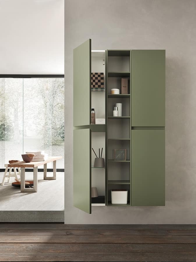 Bathroom furniture with double stoneware washbasin, moss green finish ...