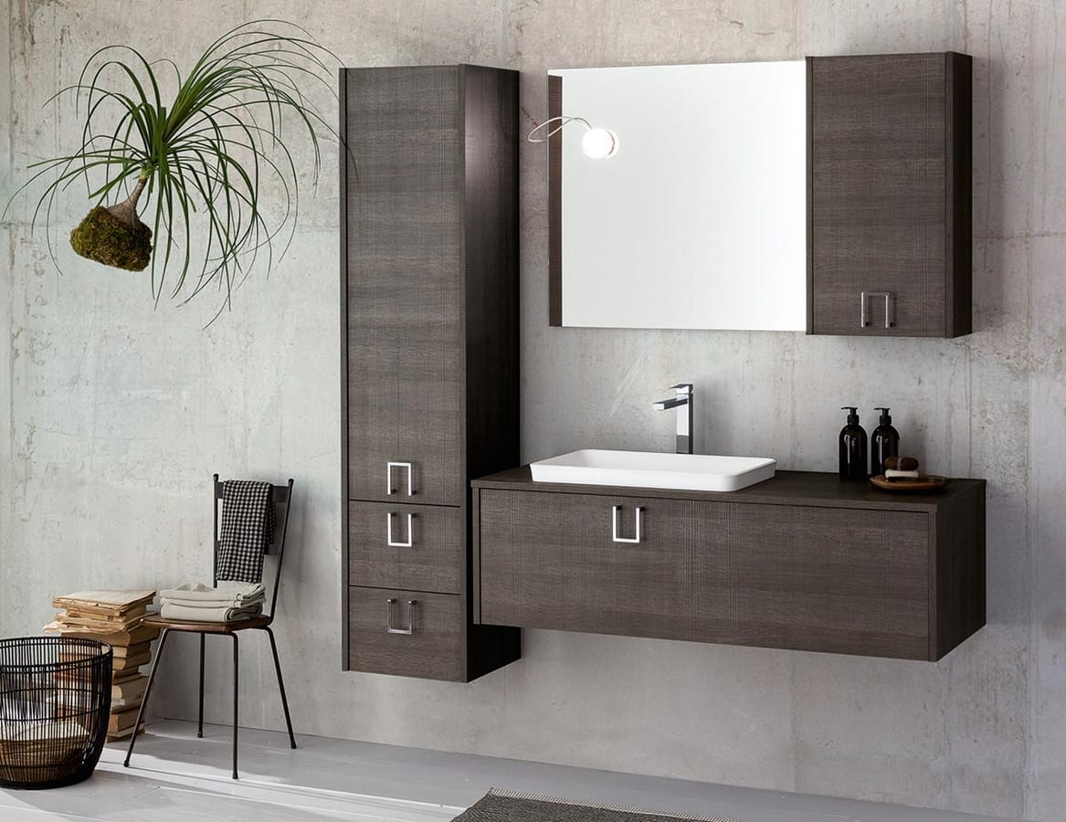 Modular Bathroom Cabinet In Dark Wood, Modular Bathroom Vanity
