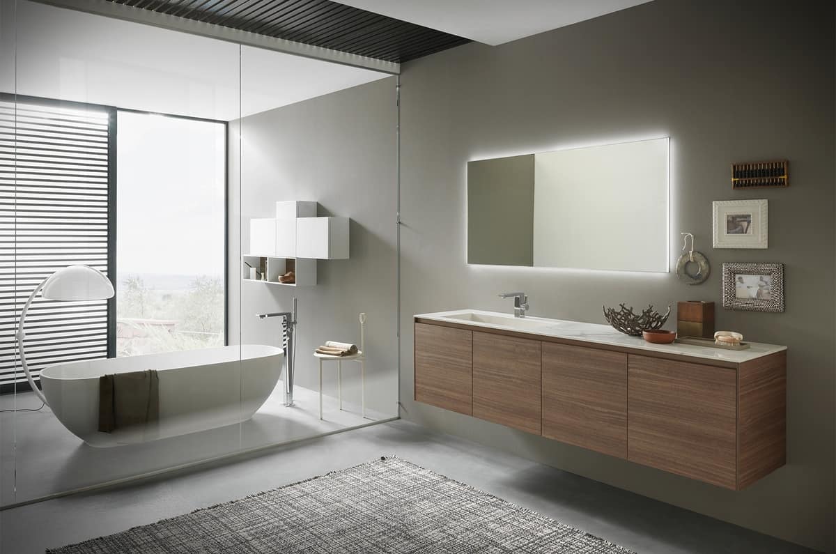 Refinished Bathroom Cabinet With Glossy Stoneware Washbasin