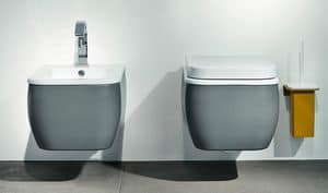 Eos Bombo, Wall-hung bathroom fixtures made of ceramic, interchangeable cover
