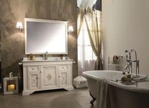 Ariete, Bathroom furniture, old wooden structure, hand-decorated, marble top