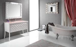 Capitonn comp.1, Bathroom vanity with mirror, modern style with quilted front