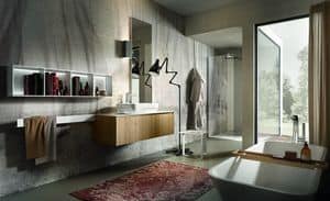 Chrono 307, Composition for bathroom with on top washbasin, library and mirror
