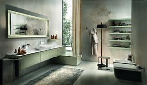 Chrono 308, Bathroom furniture with top made of White Marble of Carrara