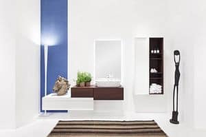 Class 02, Bathroom furniture, acacia and glossy white finish , with hanging cabinet