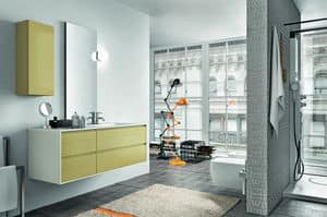 Cloe 34, Bathroom furniture made of sanding lacquered oak, with mirror