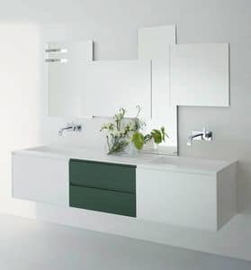Coc 02, Modern sink cabinet, with drawers, in white and green colours