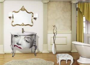 Country Argo comp.26CY, Composition bathroom furniture, white trim, mirror in gold leaf, ceramic sink, classical style