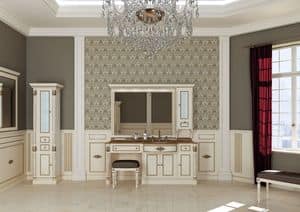 Elba comp.07E, Classic bathroom furniture, white patined, gold leaf finishes, marble top