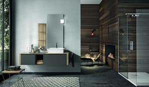 Giunone 356, Charcoal-colored bathroom cabinet  with mirror