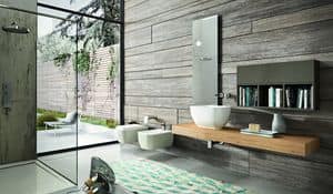 Giunone 377, Bathroom consolle made of oak with wall cabinet and mirror