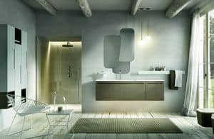 Ker 316, Bathroom furniture with washbasin and uneven mirror