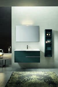 Kyros 107, Bathroom cabinet with wall cabinet and mirror, sea lacquered
