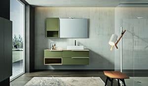 Kyros 110, Bathroom cabinet lacquered cappuccino with wall furniture
