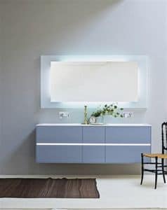 Light 01, Bathroom cabinet with two washbasins, dull blue color