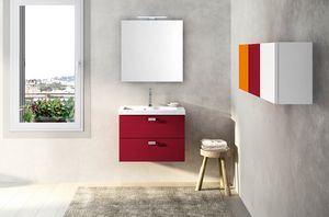 Lime  comp.25, Red bathroom cabinet, with ceramic washbasin