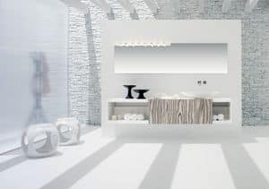 Slide 02, Washbasin base for bathroom, white matt, with sliding door in white zebrano